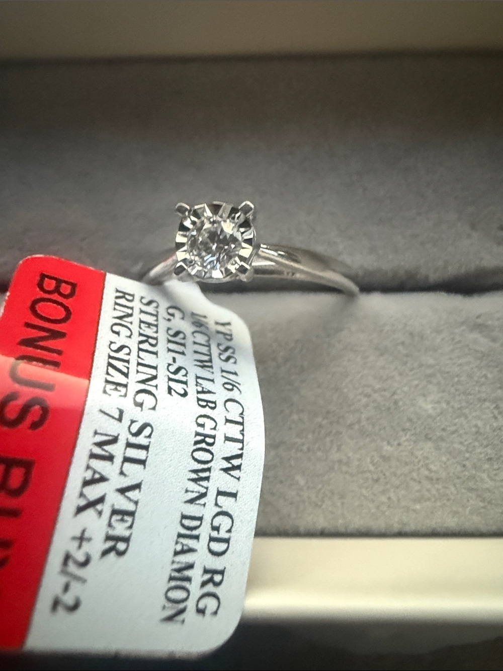 Sterling Silver Solitaire Lab grown diamond ring.